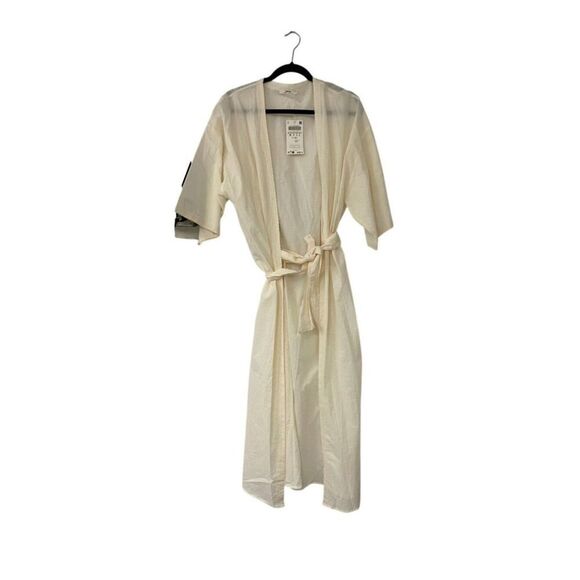 Zara Other - Zara Home Womens Robe Medium Ecru Cotton Lace Trim Tie Waist 8143/434 NWT